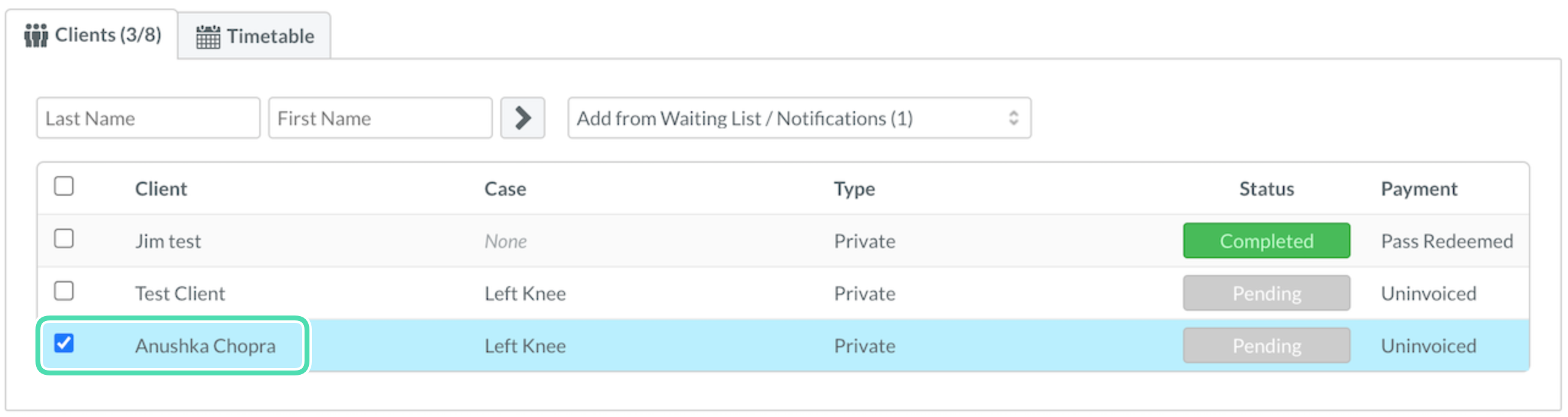 Step 2. Screenshot showing Client List in Class