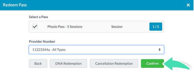 Step 5. Screenshot of Confirm button in Appointment Pass Redemption Area 