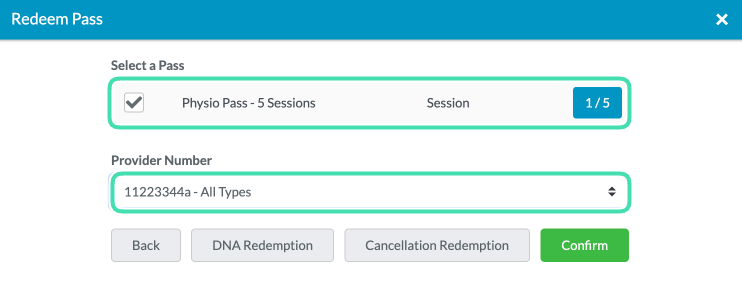Step 4. Screenshot of Pass and Provider drop-downs in Appointment Pass Redemption area
