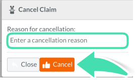 Step 3. Screenshot of Reason for Cancellation area in HICAPS claiming cancellation modal