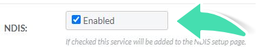 Step 4. Screenshot of NDIS section in Services setup and Enabled option
