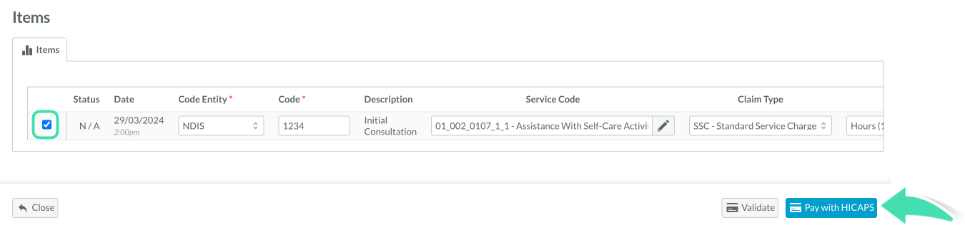Step 7. Screenshot of Pay with HICAPS button in HICAPS claiming