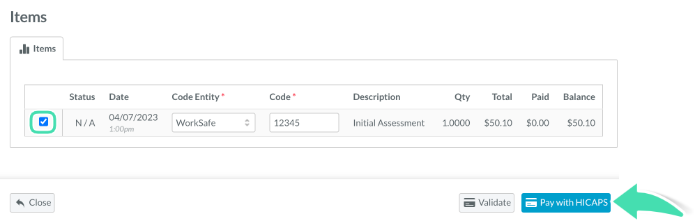 Step 11. Screenshot of Pay with Hicaps button within HICAPS claiming