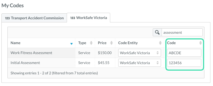 Step 8. Screenshot of Worksafe Victoria Claiming Codes within HICAPS integration