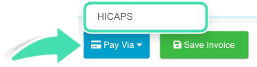 Step 2. Screenshot of Pay Via and HICAPS options within invoice