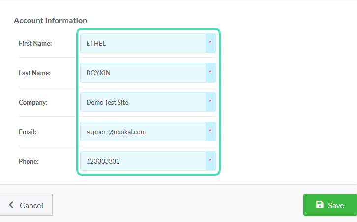 Adding full name, company email and phone on account info screen
