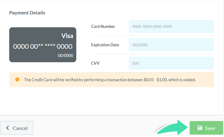 Save card details confirmation in Nookal subscription