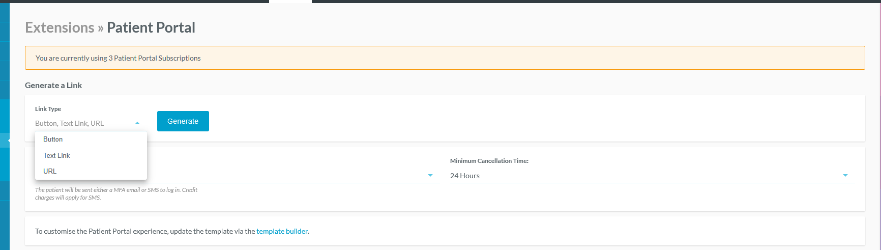 Patient Portal settings page