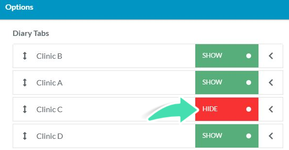 Select Automatic, Show, or Hide for Locations in Nookal Diary
