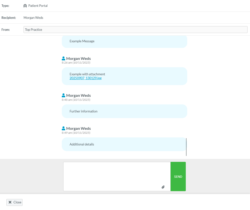 Patient portal message thread