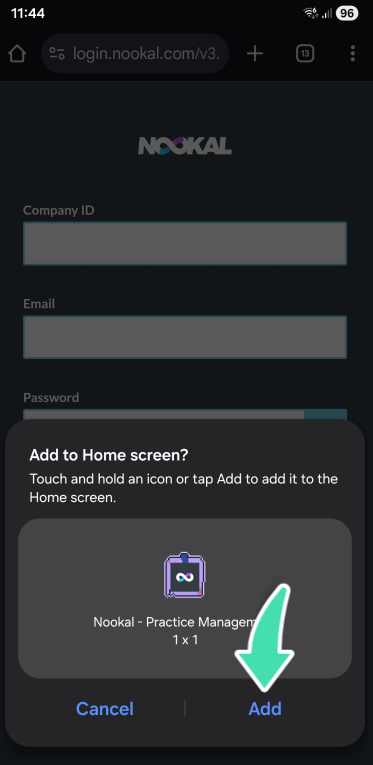 Android launcher option for placing the Nookal shortcut on the home screen
