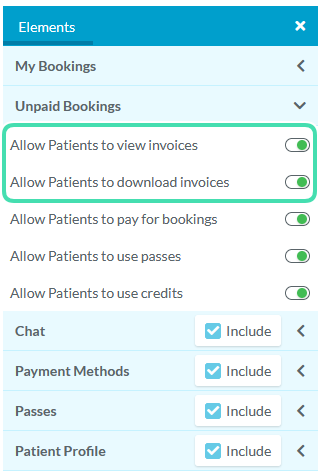 Unpaid Bookings Element options