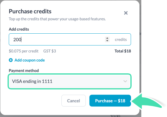 Select credit card and click Purchase