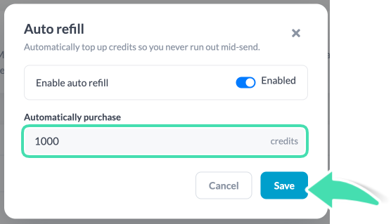 Set auto refill amount and save