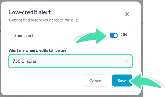 Toggle on Send Alert option and set credit alert level