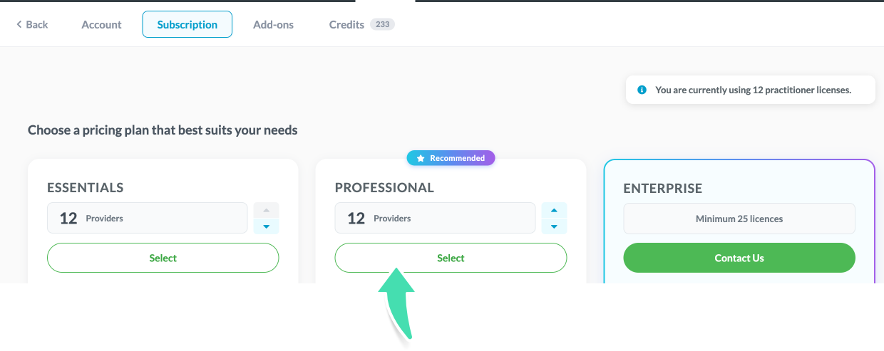 Select a Tier in Subscription menu