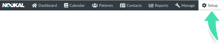 Nookal menu showing navigation to Setup
