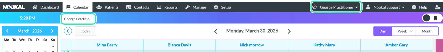 Practitioner location setup Calendar view