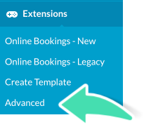 Nookal Extensions menu showing where to find patient funding options