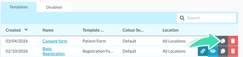 Duplicate template option using pages icon