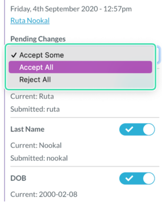 Approving or rejecting patient form changes