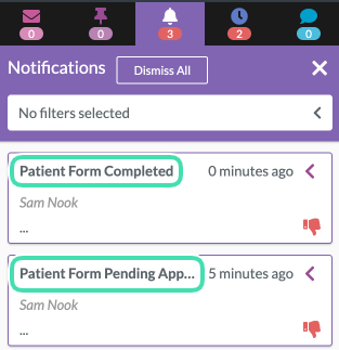Reviewing completed patient form notification