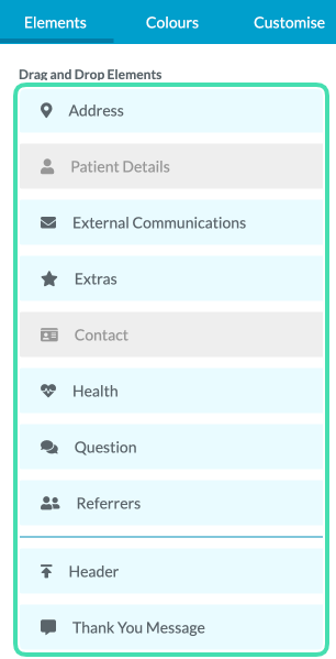 Dragging and dropping form elements into a registration form