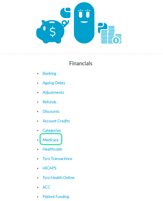 Financial Reports menu for Medicare Report