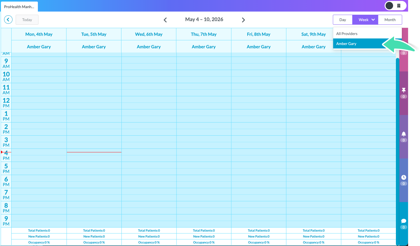 Provider calendar showing only their own appointments in single calendar view