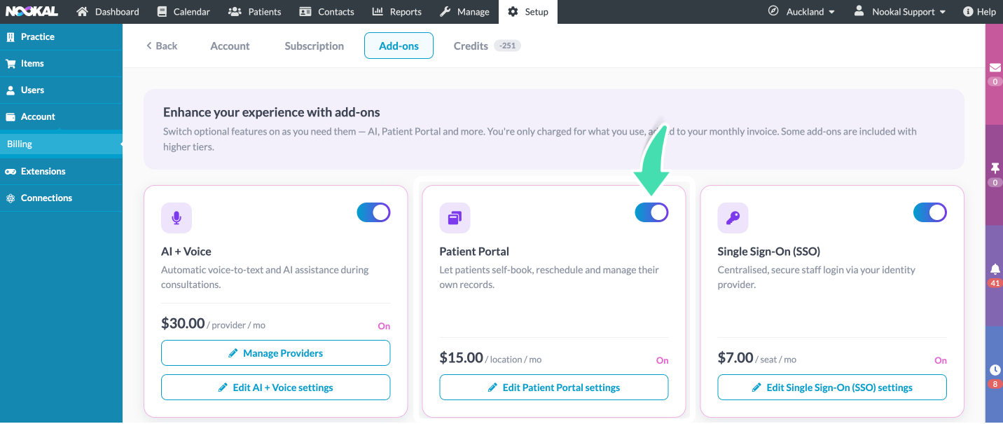 Enabling the Patient Portal in the Billing section