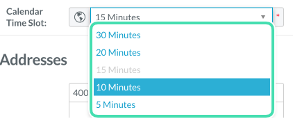 Selecting calendar time slot duration from dropdown options