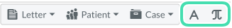 Symbols and snippets toolbar for letter template content editing