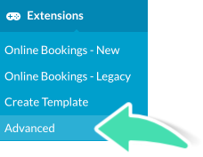 Advanced settings under Extensions menu in Nookal