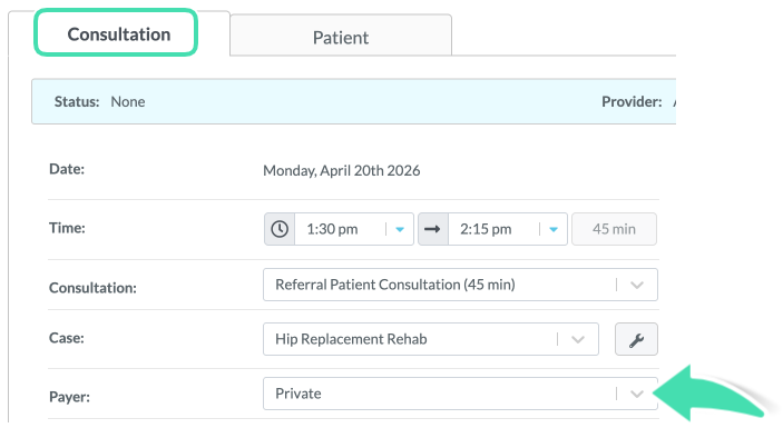 Selecting third party payer from dropdown in appointment window