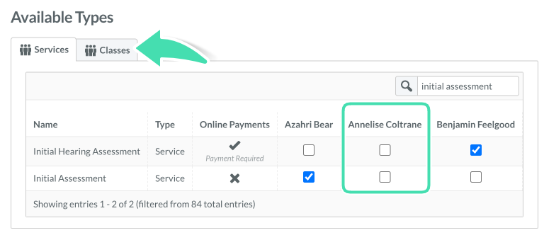 Available services assigned to providers for online bookings