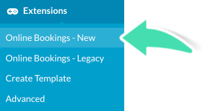 Online bookings extension menu in setup