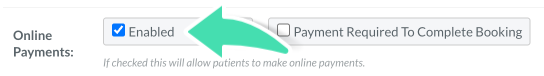 Online payments enabled setting for booking