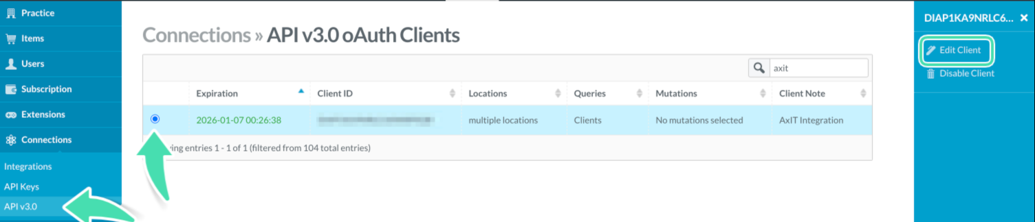 API V3 Edit Client section