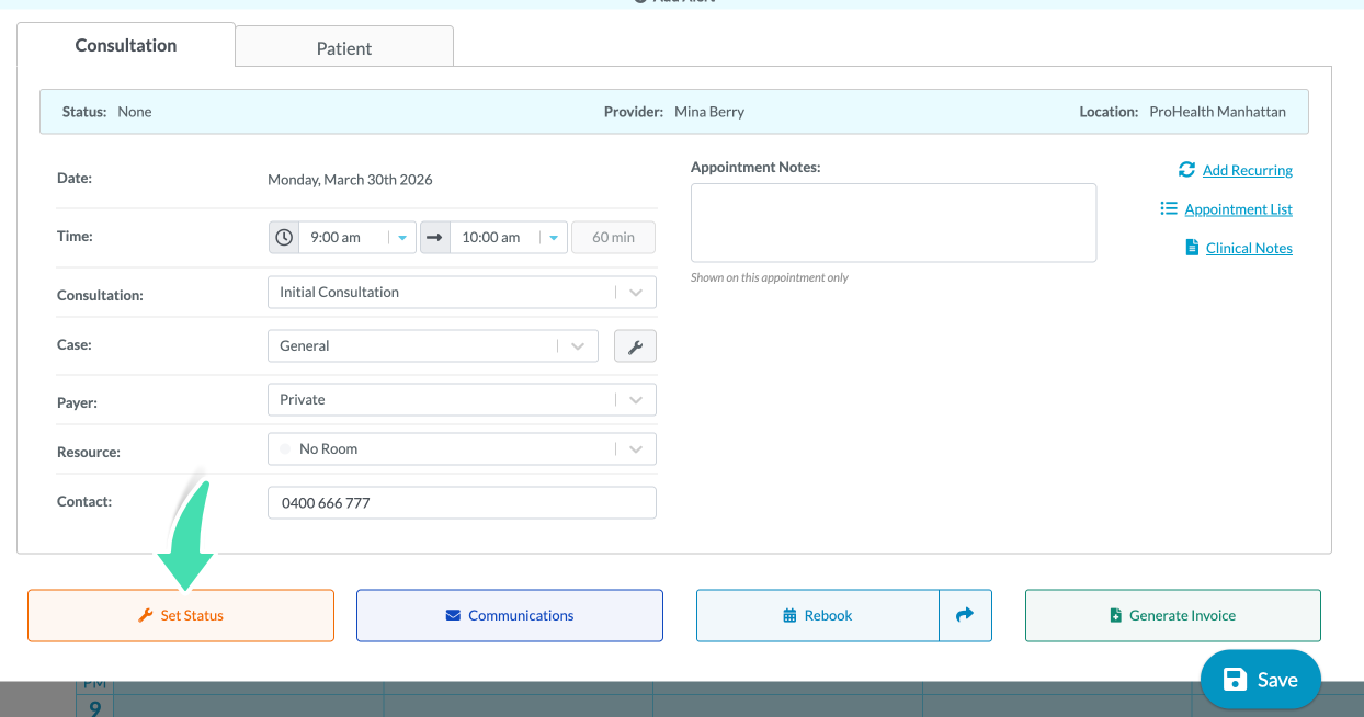 Setting the status of a booking