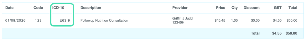 IDC10 Code on the PDF invoice
