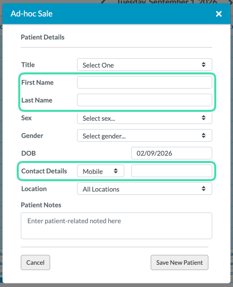 Add a new Patient for an add-hoc sale