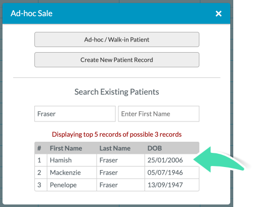 Search for existing Patients for ad-hoc sales