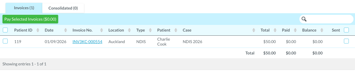 List of invoices from Bulk Invoicing