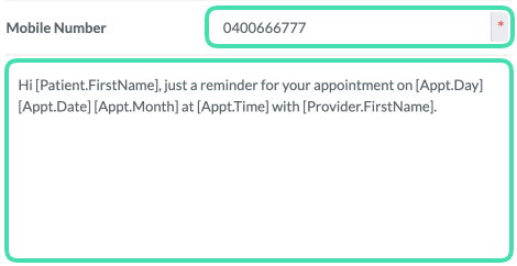 Check the mobile number and content for the message