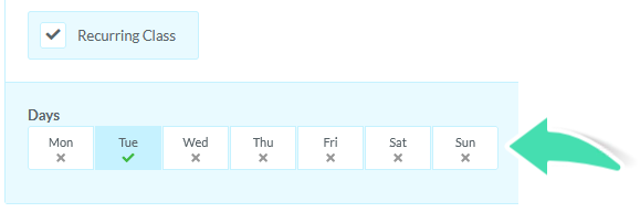 Days of the week options when creating class