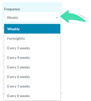 Frequency drop-down showing how often classes may be recurred