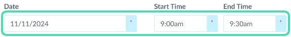 Date and time fields for an event