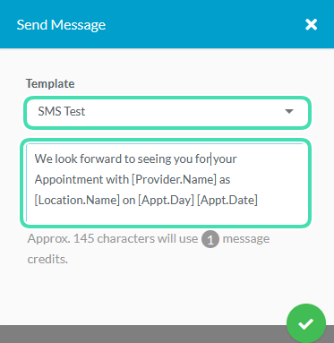 SMS template selection and content preview