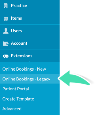Select Online Bookings - Legacy from the side menu