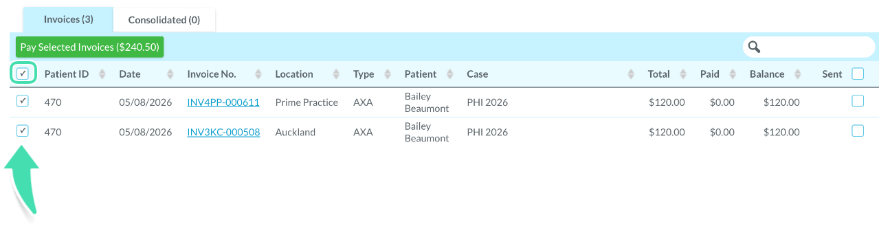 Select all invoices